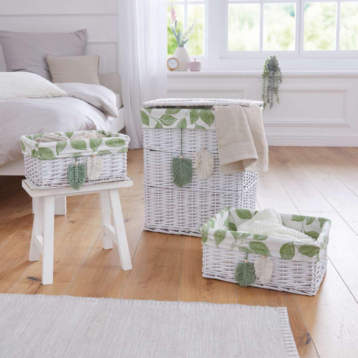 Prútené koše Leaves, sada 3 kusov