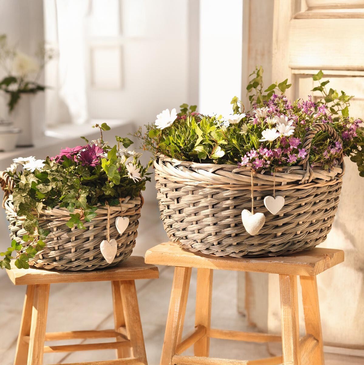 Košíky na kvetináče Srdce, sada 2 ks