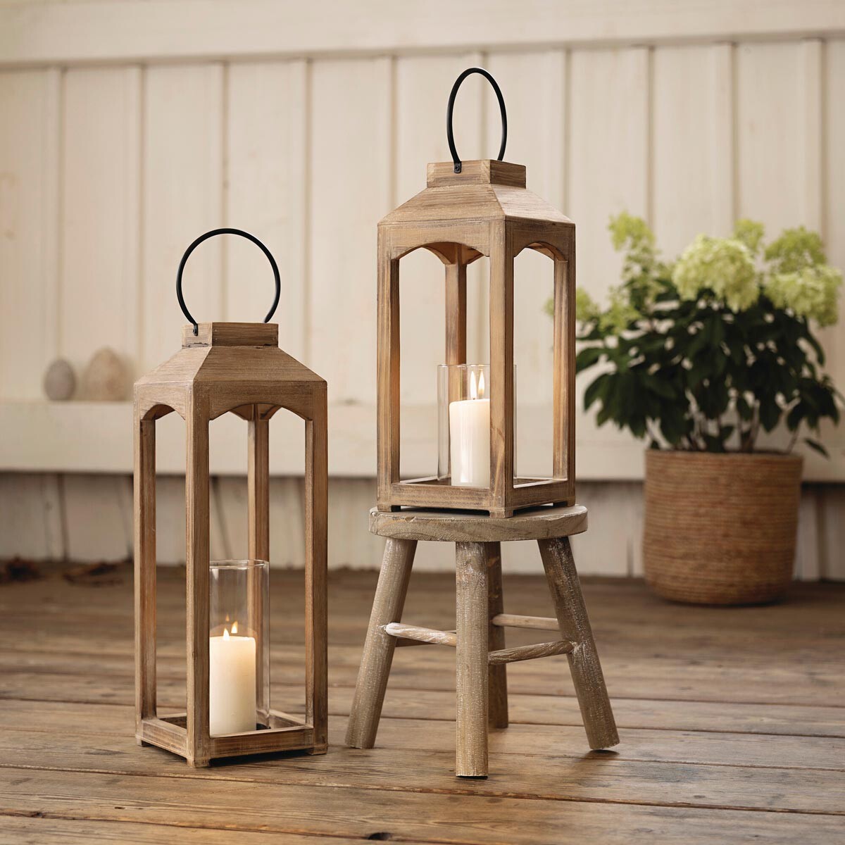 Lampióny Drevo, sada 2 ks