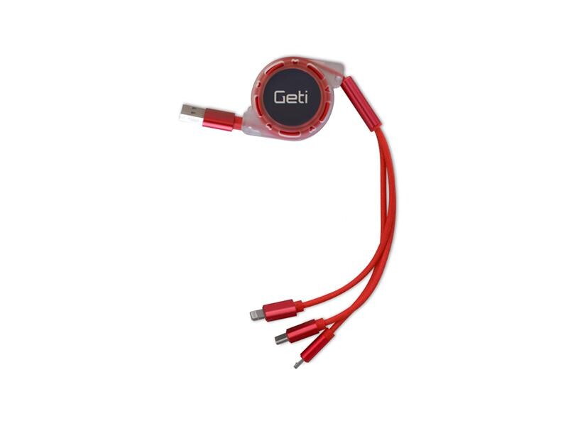 Kábel GETI GCU 02 USB 3v1 červený samonavíjaci