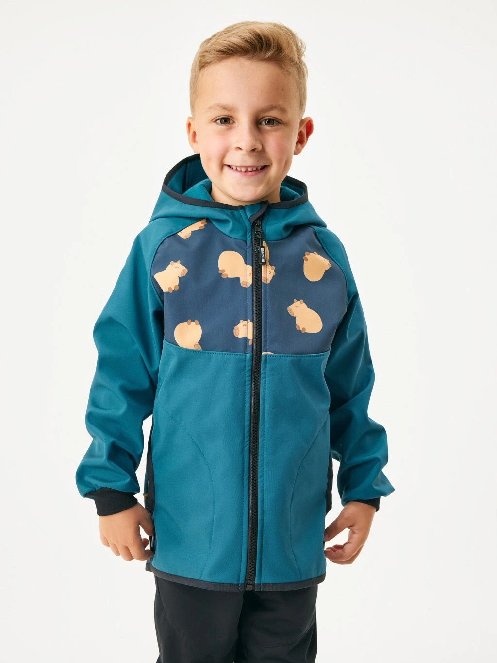 Detská softshellová bunda s flísom Basic, Kobaltová, Kapybary - veľ. 122/128