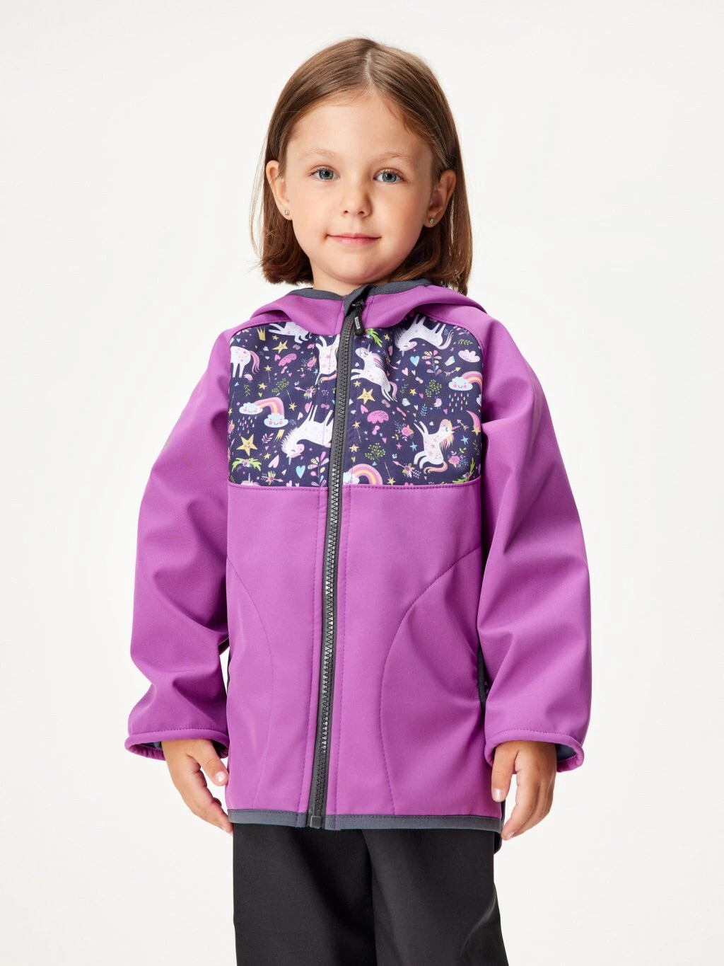 Detská softshellová bunda s flísom Basic, Černicová, Jednorožce - veľ. 98/104