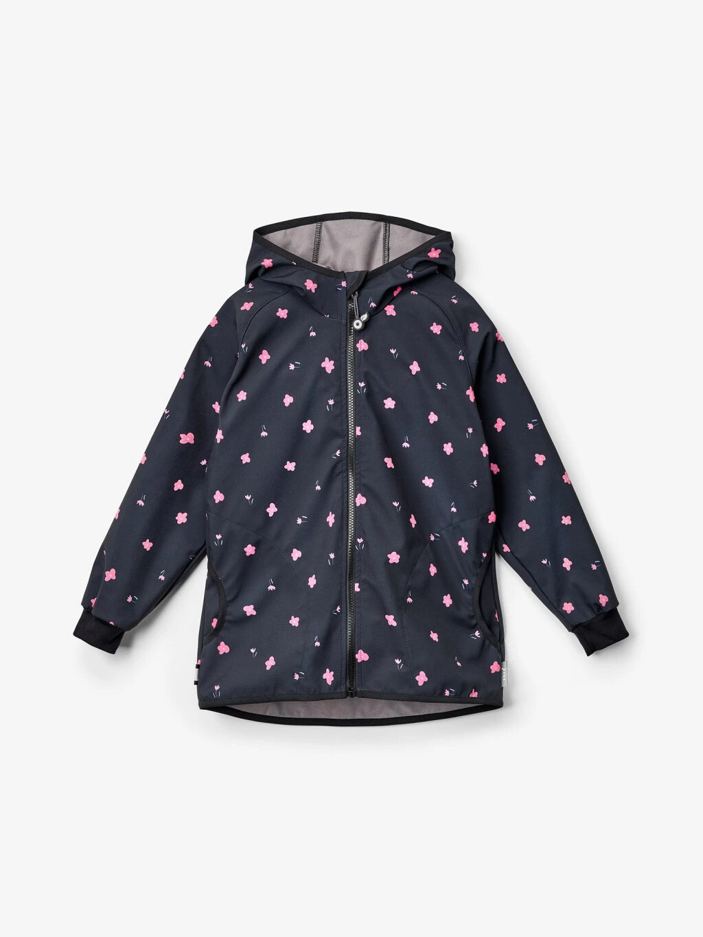 Detská softshellová bunda s flísom Basic, Čierna, Kvety - veľ. 122/128