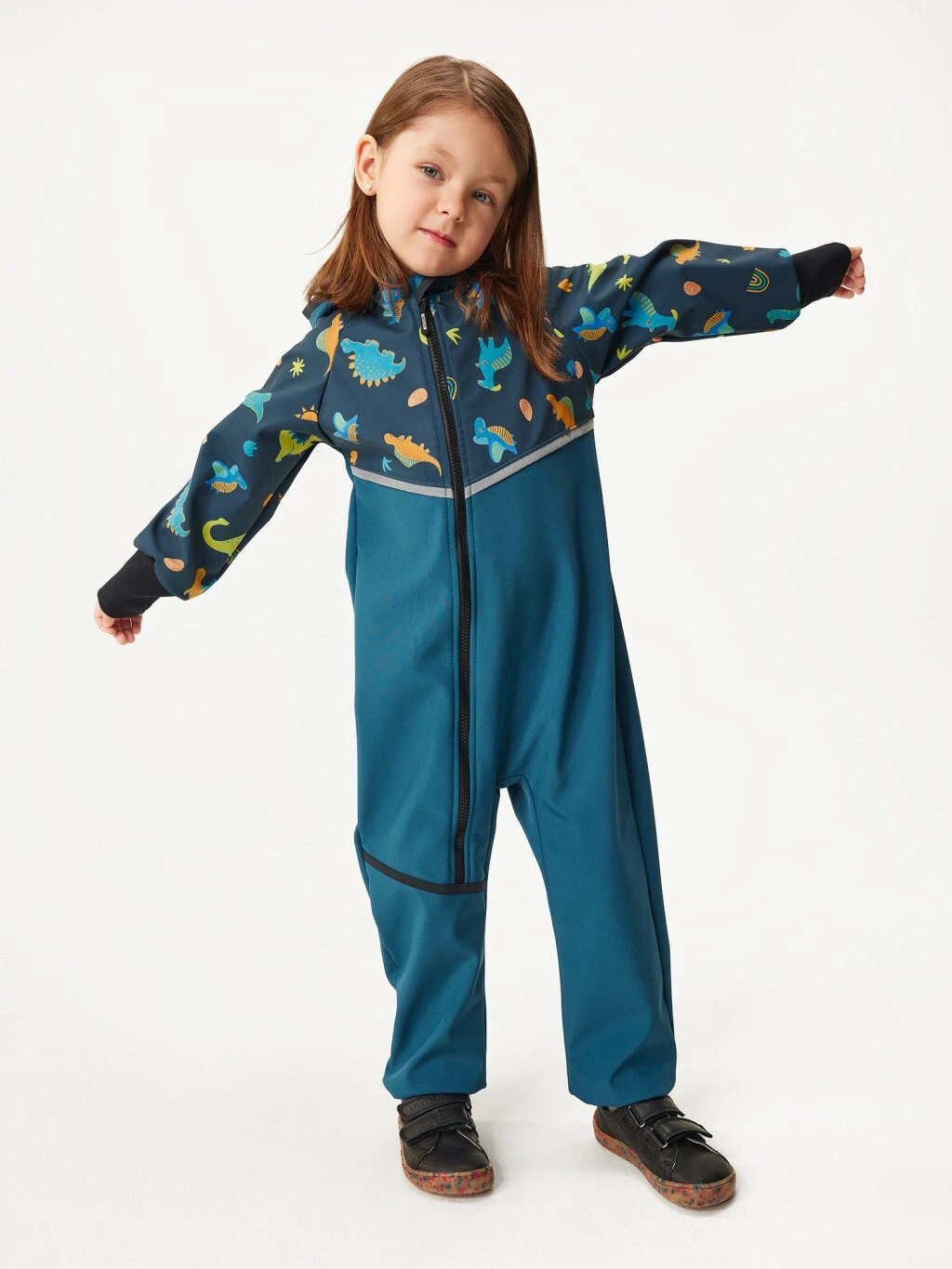 Softshellová kombinéza s flísom Mini, Kobaltová, Dinosauri - veľ. 98/104