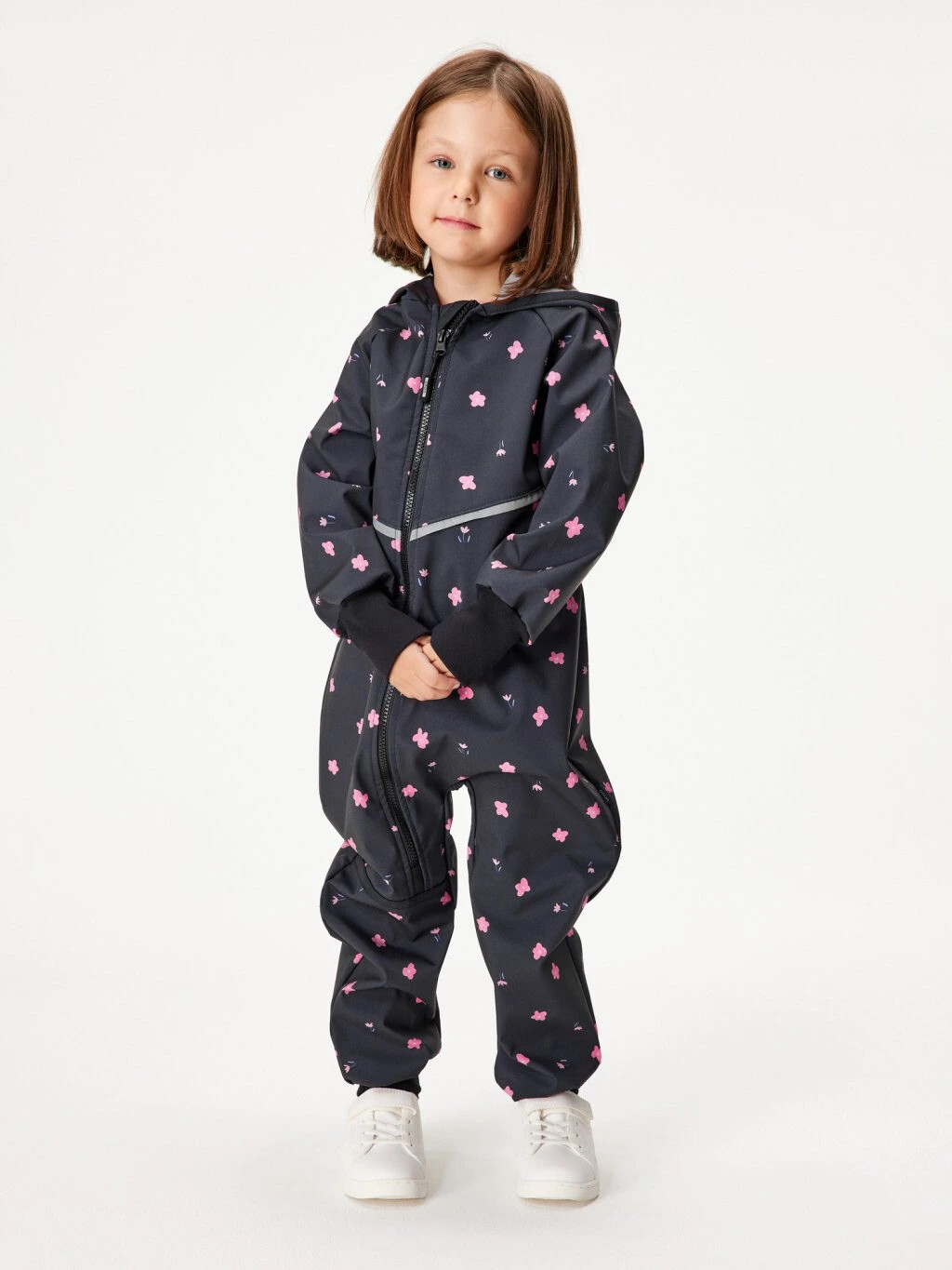 Softshellová kombinéza s flísom Mini, Čierna, Kvetiny - veľ. 98/104