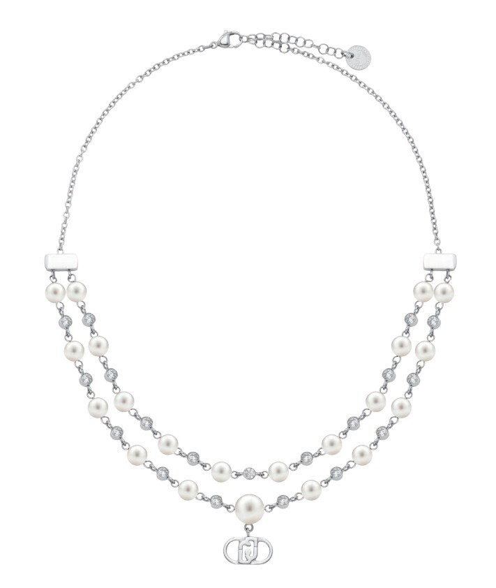 Liu Jo Dvojitý oceľový náhrdelník s perlami Stones LJ3170