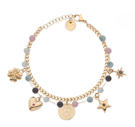 Liu Jo Dvojitý pozlátený náramok s príveskami Icones LJ3182