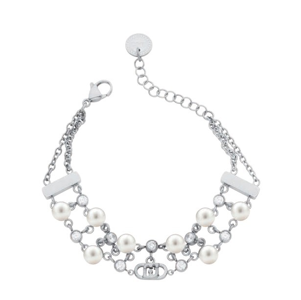 Liu Jo Oceľový náramok s kryštálmi a perlami Stones LJ3172