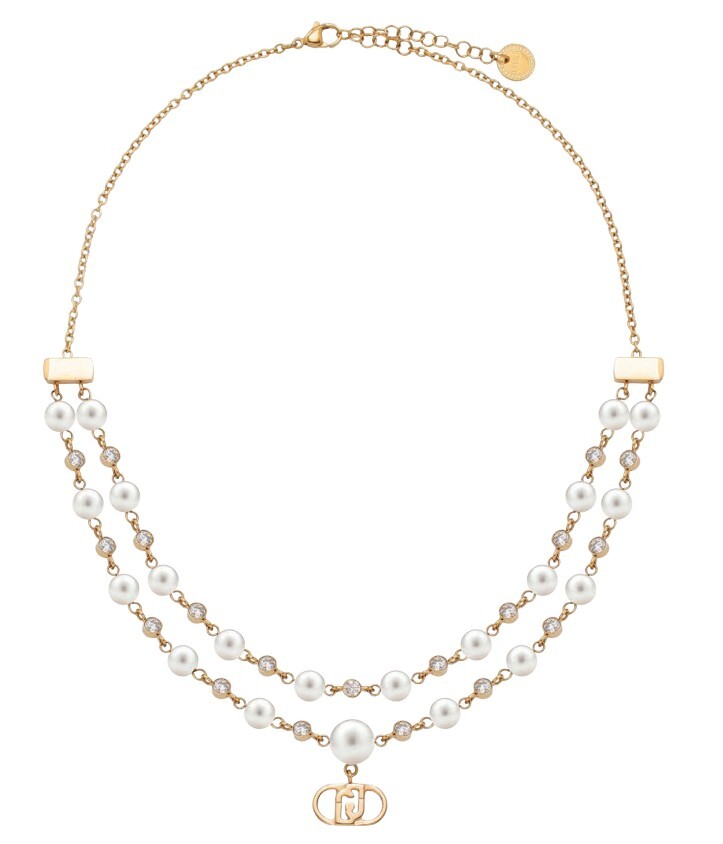Liu Jo Dvojitý pozlátený náhrdelník s perlami Stones LJ3169