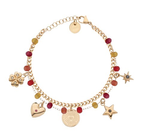 Liu Jo Pozlátený dvojitý náramok s príveskami Icones LJ3180