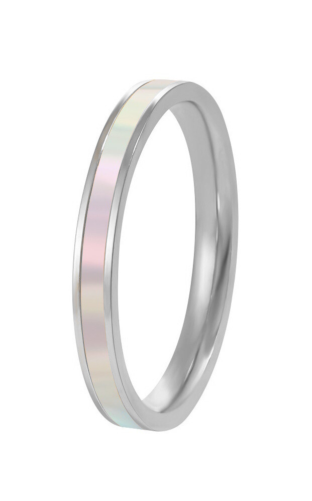 Troli Elegantný oceľový prsteň s perleťou 60 mm