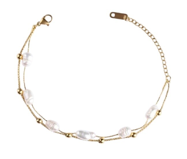 Emily Westwood Pozlátený dvojitý náramok s pravými perlami EWB250244G