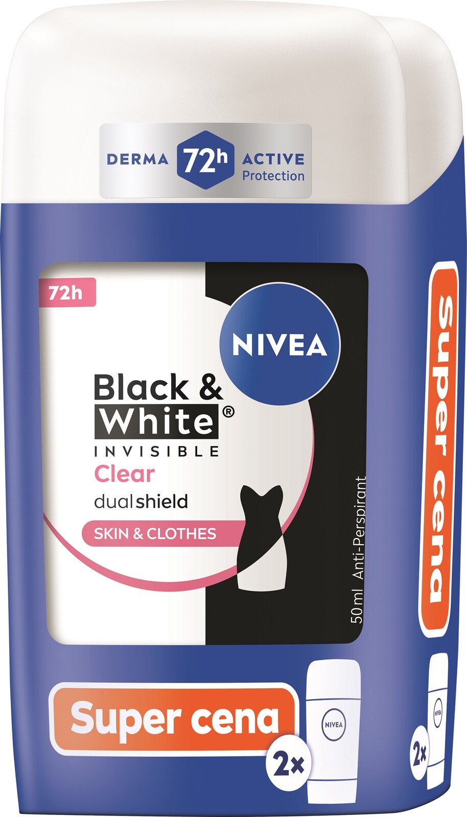 Nivea Súprava tuhých antiperspirantov B&W Invisible Clear Duo 2 x 50 ml