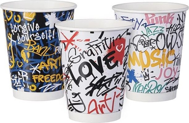 Intertan SA Tessera Kelímek papírový Graffiti mix 330 ml, přůměr 90 mm, 25 ks