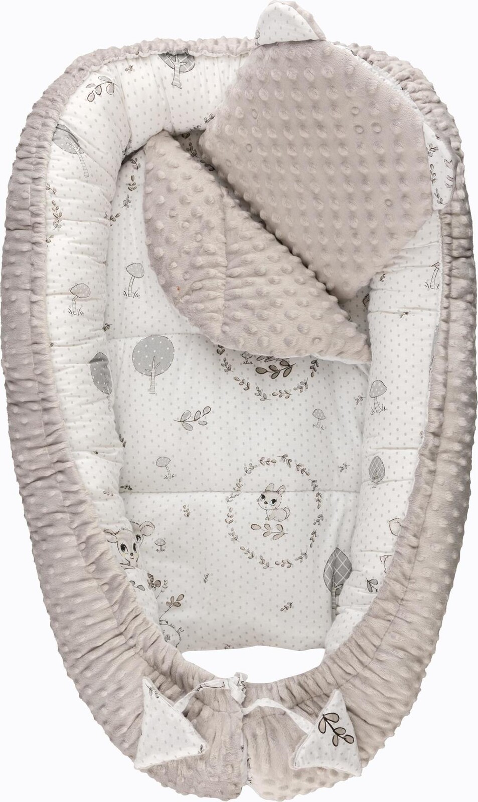 Bomimi Harmo Hniezdočko s vankúšikom minky Jelenček sivé