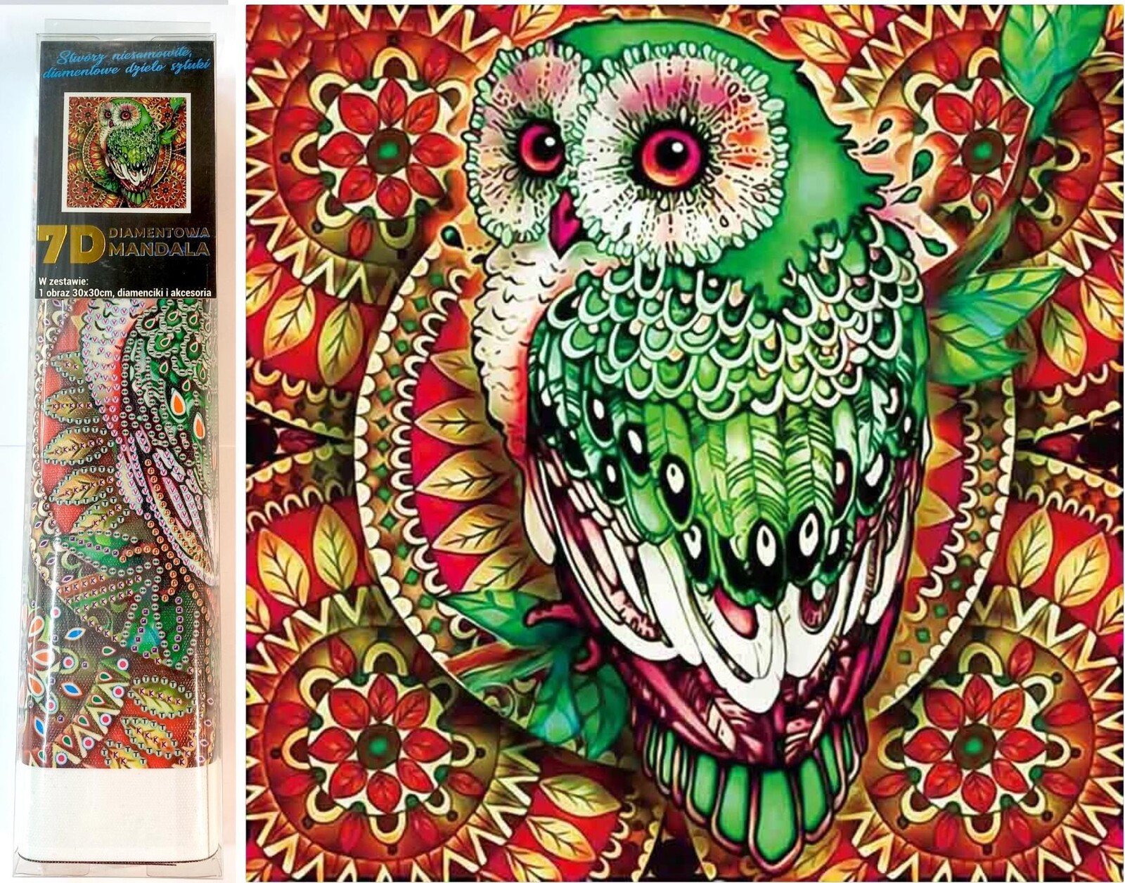 Norimpex 7D Sova na červené mandale 30 × 30 cm