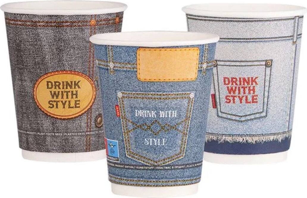 Intertan SA Tessera Kelímek papírový DW jeans design 330 ml, přůměr 90 mm, 25 ks