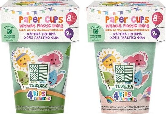 Intertan SA Tessera Kelímek papírový pro děti na vodní bázi Leafy & Windy 240 ml, 2 × 8 ks