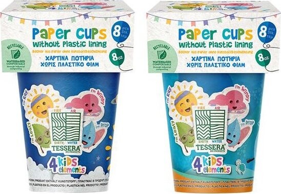 Intertan SA Tessera Kelímek papírový pro děti na vodní bázi Drop & Ray 240 ml, 2 × 8 ks