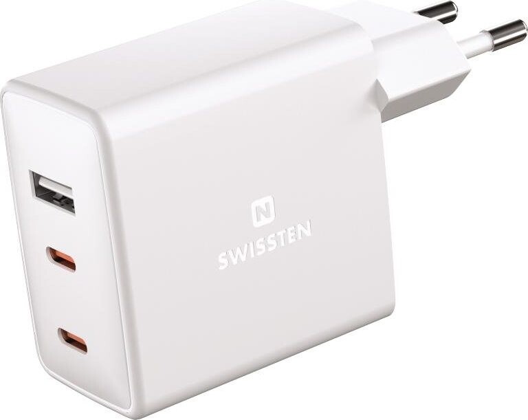 Swissten sieťový adaptér GaN 2× USB-C + 1× USB 70 W
