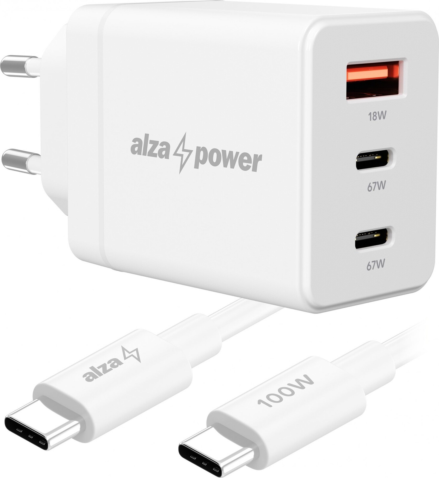 AlzaPower Fast Charge SET G611CCA (67 W + USB-C/C 100 W Cable) biela