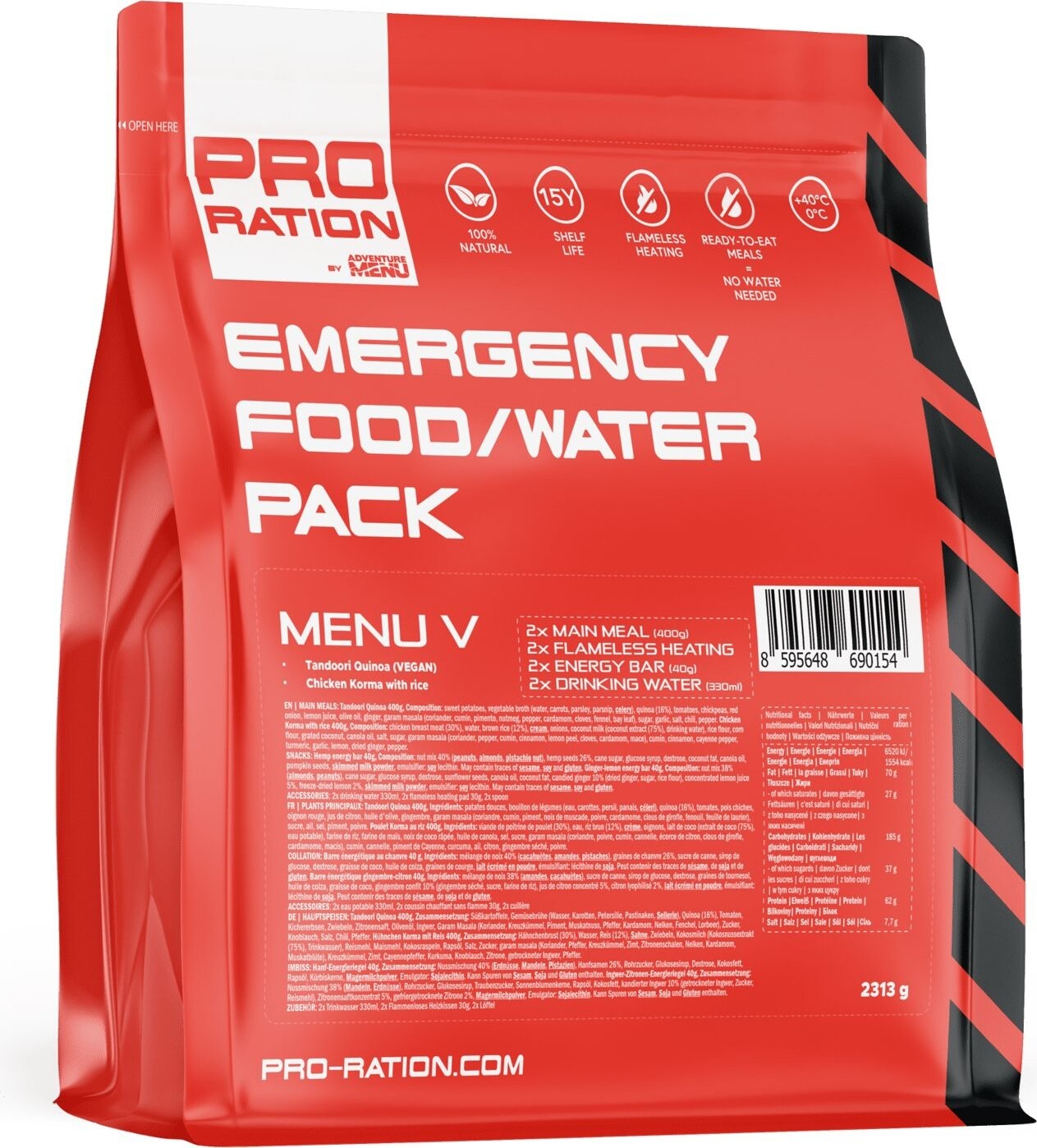 Adventure Menu Pro-Ration Emergency food pack menu V