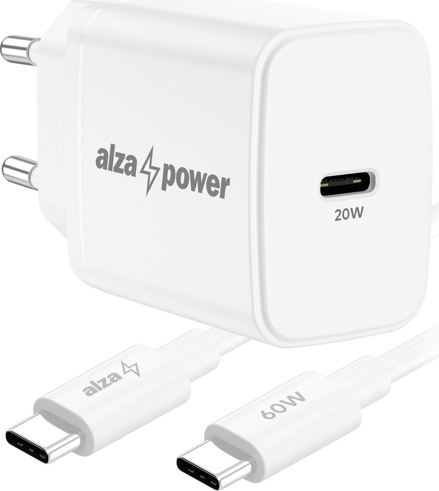 AlzaPower Fast Charge SET A111C (20 W + USB-C/C 60 W Cable) biela