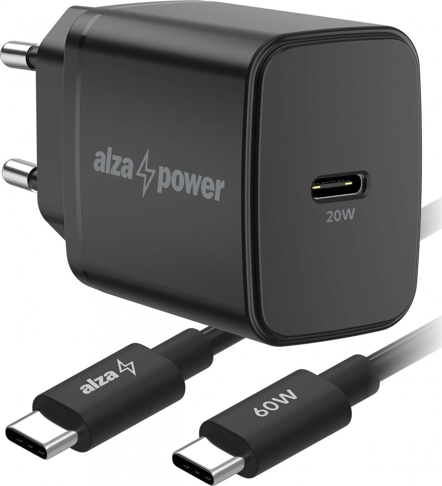 AlzaPower Fast Charge SET A111C (20 W + USB-C/C 60 W Cable) čierna