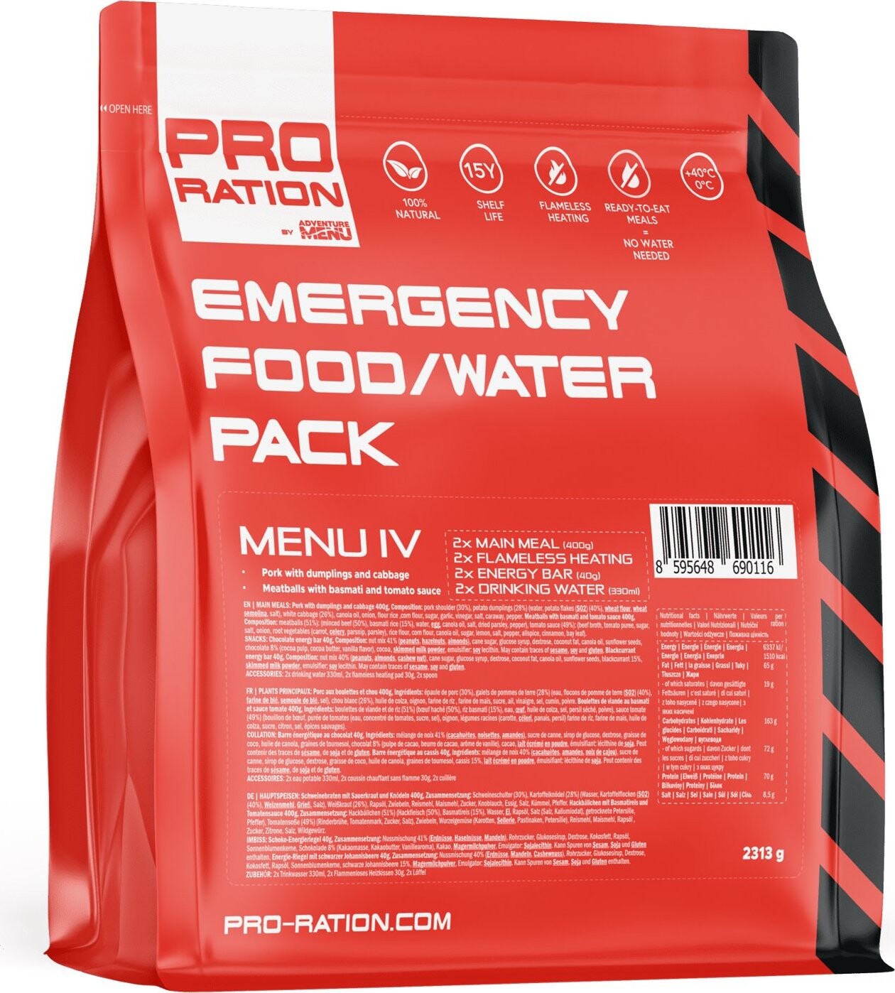 Adventure Menu Pro-Ration Emergency food pack menu IV