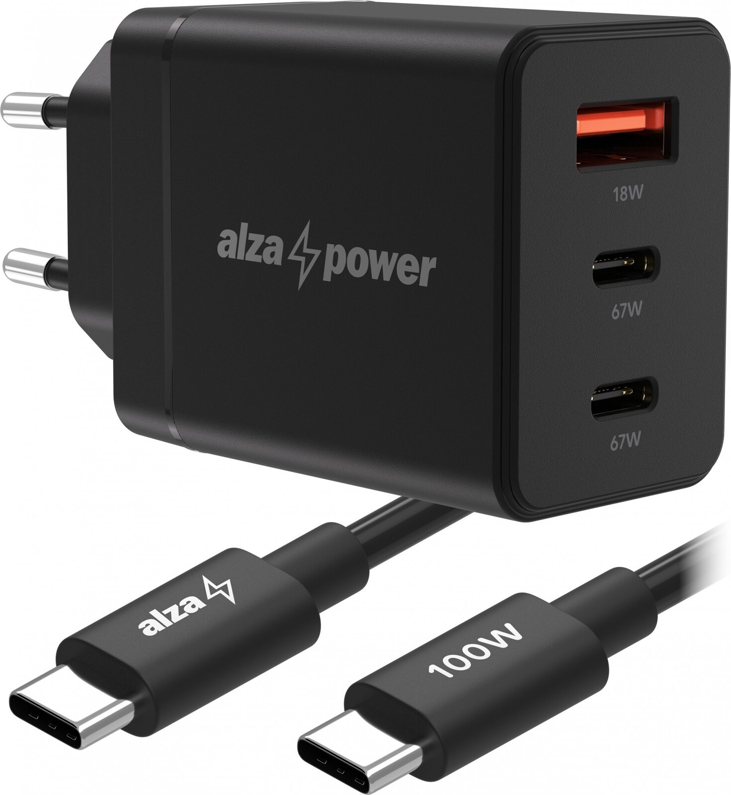 AlzaPower Fast Charge SET G611CCA (67 W + USB-C/C 100 W Cable) čierna