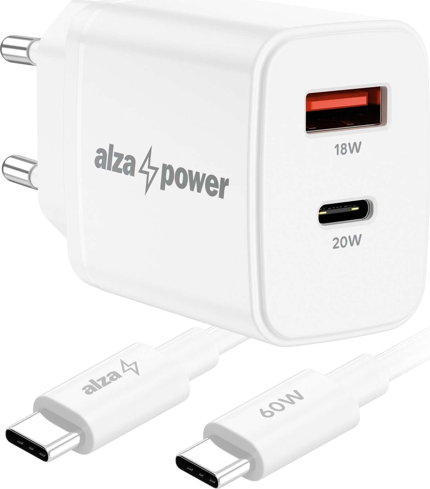 AlzaPower Fast Charge SET A121CA (20 W + USB-C/C 60 W Cable) biela