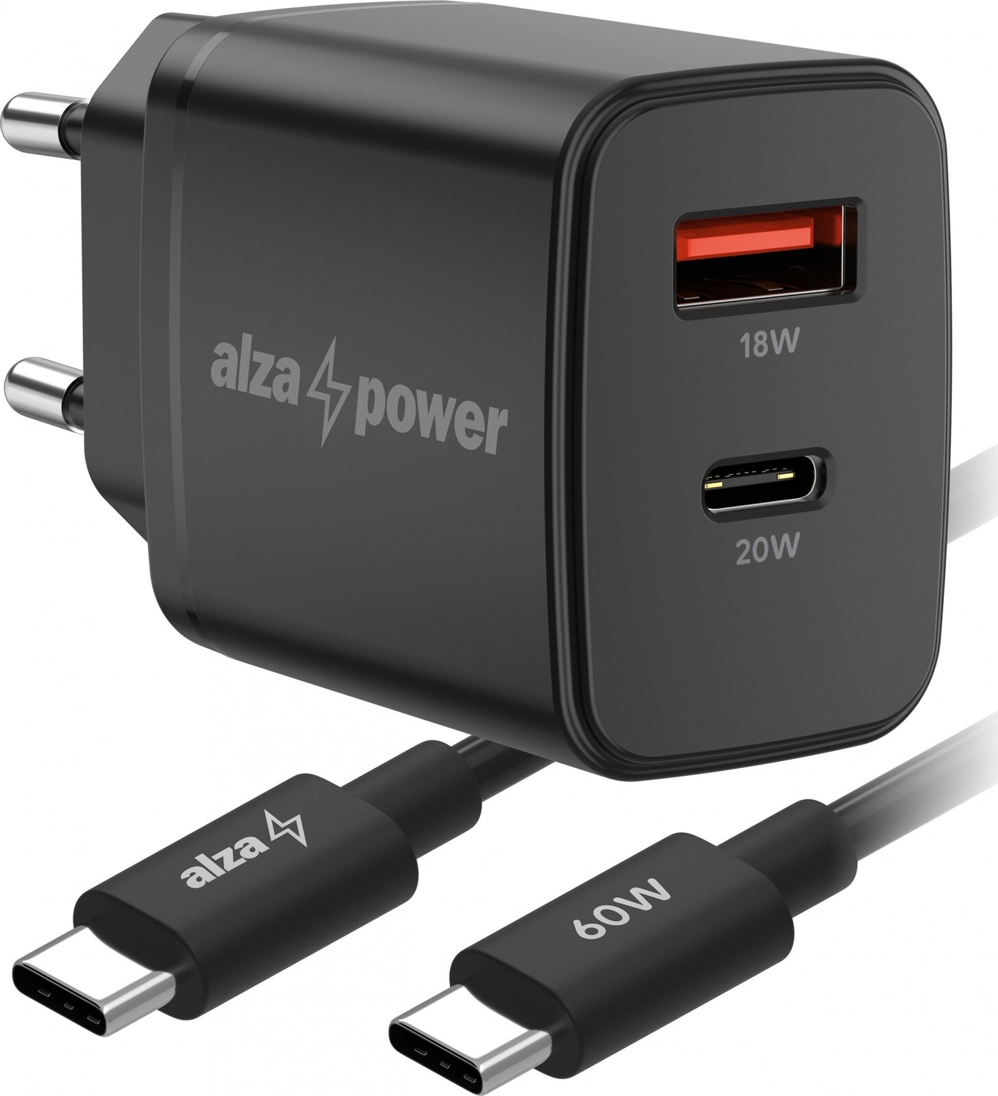 AlzaPower Fast Charge SET A121CA (20 W + USB-C/C 60 W Cable) čierna