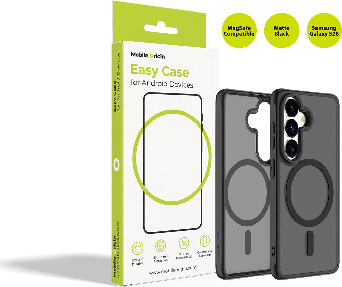 Mobile Origin Easy Case MagSafe Matte Black Samsung Galaxy S26