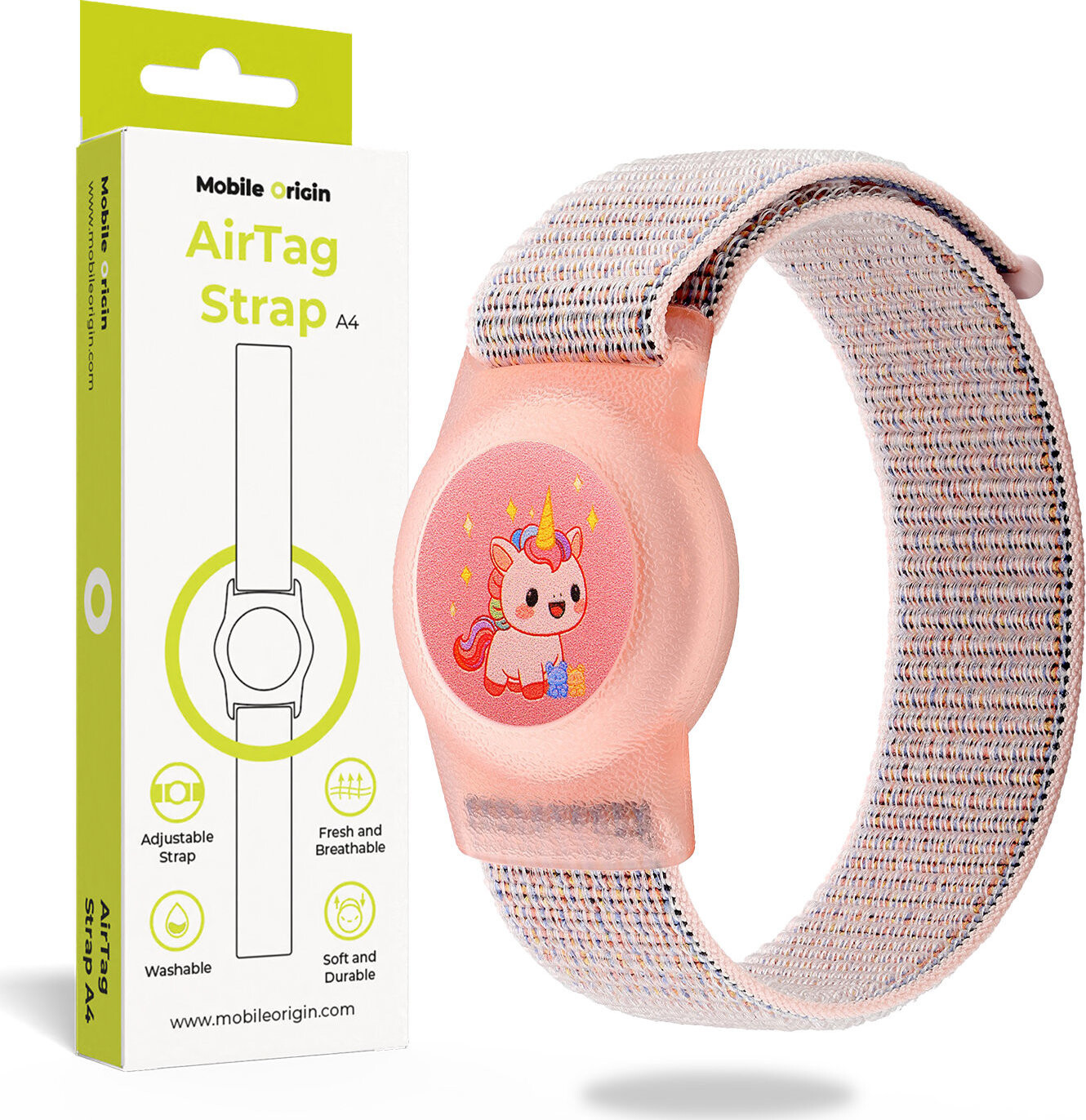 Mobile Origin AirTag Strap Pink Unicorn