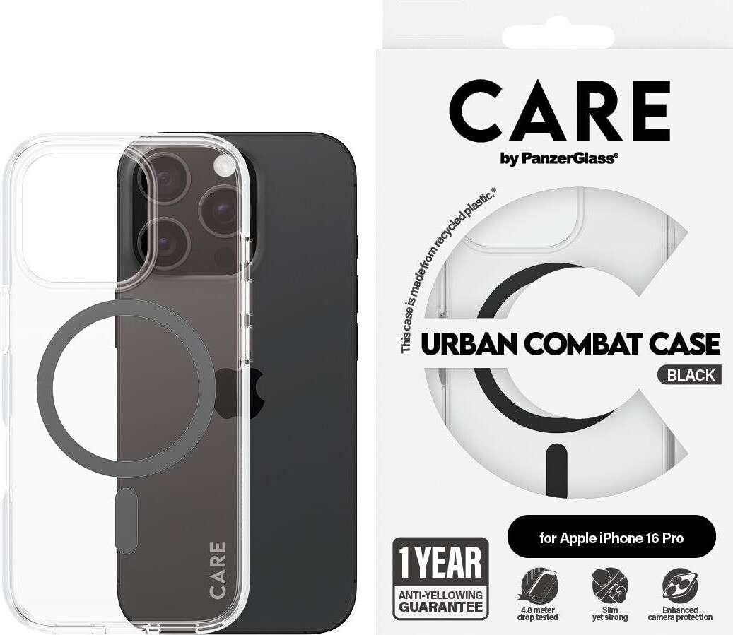 PanzerGlass CARE kryt Apple iPhone 16 Pro MagSafe Urban Combat priehľadný/čierny