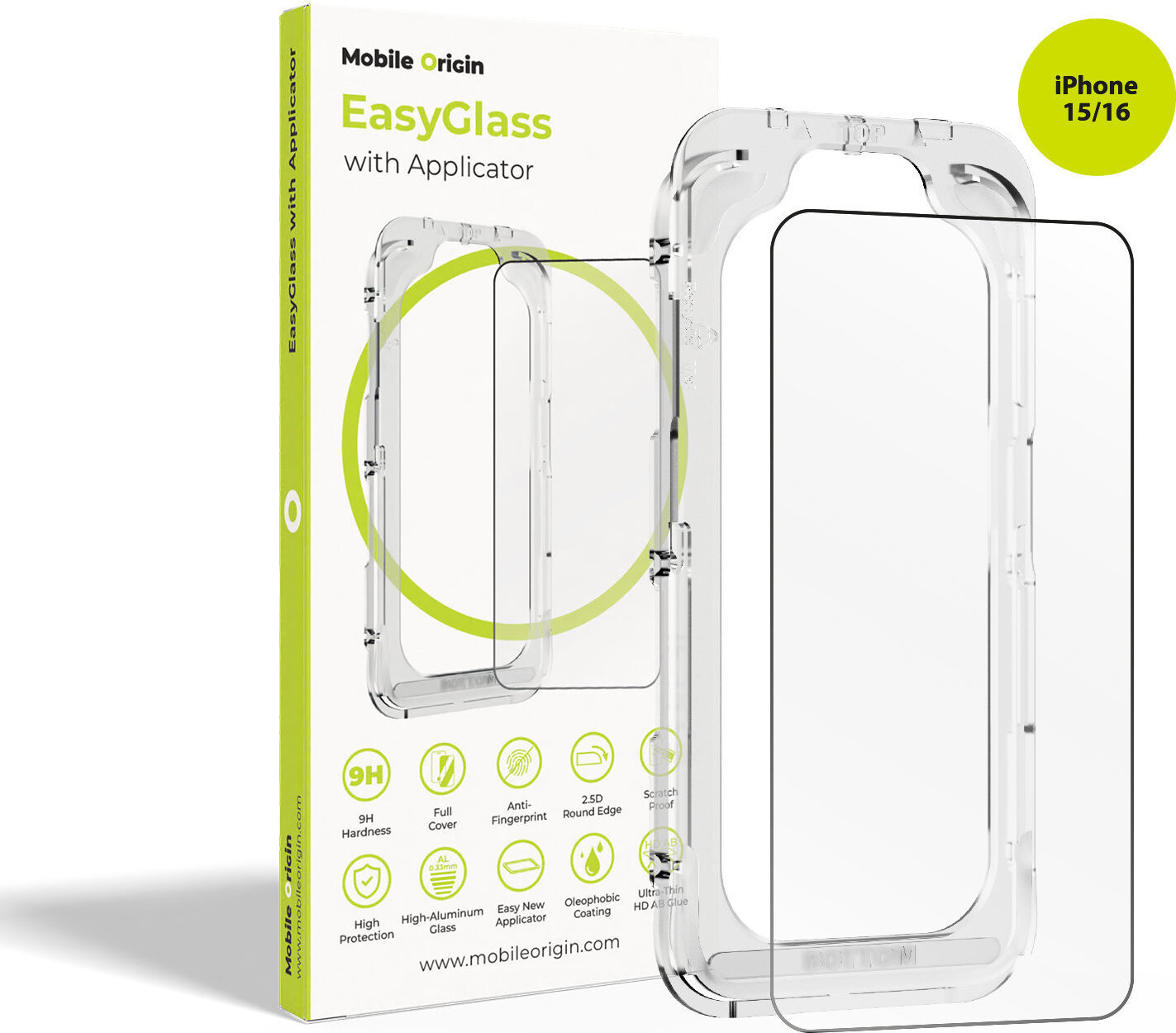 Mobile Origin EasyGlass with Applicator iPhone 15/iPhone 16