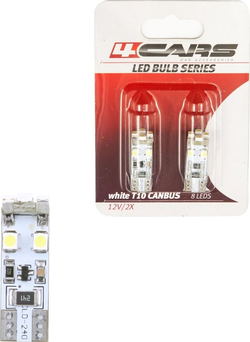 4Cars LED žiarovky 8 LED 12 V CANBUS 3528 SMD T10 white 2 ks