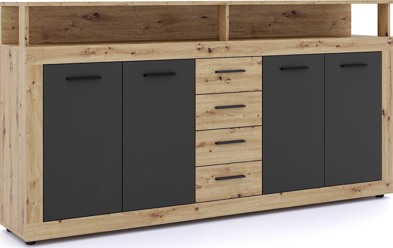 Komoda Luna XXL, dekor dub artisan, čierna