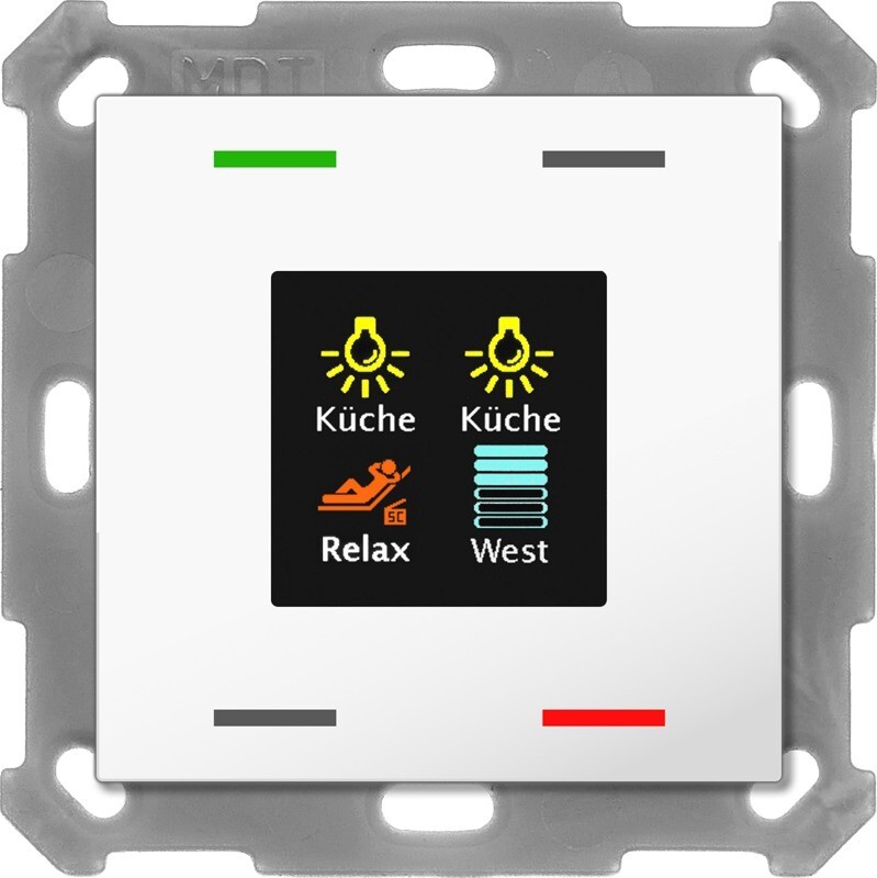 MDT Technologies KNX 4-tlačidlo 55 × 55 mm s displejom, biela, meranie teploty a vlhkosti