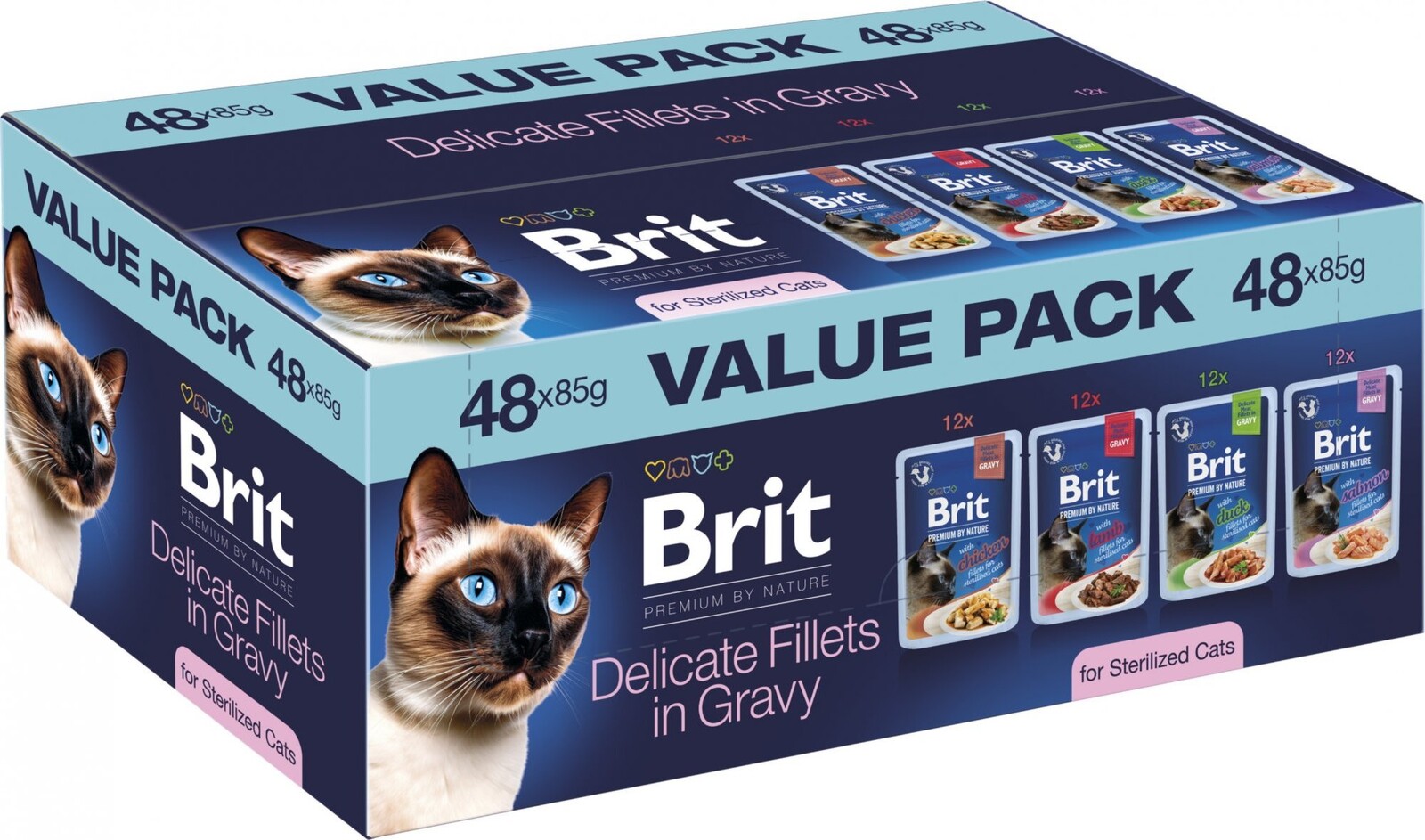 Brit Premium by Nature Cat Natural Fillets in Gravy for Sterilized 48 × 85 g