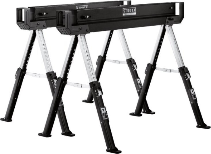 STROXX Kovové pracovní kozy, výškově nastavitelná na 62-82 cm , nosnost 580 kg, set 2 ks