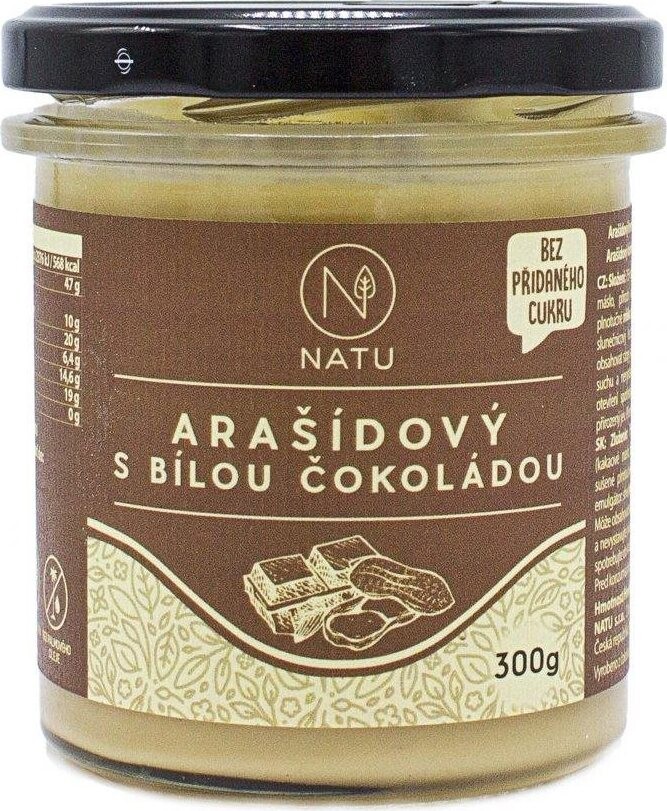NATU Arašidový krém s bielou čokoládou bez pridaného cukru 300 g