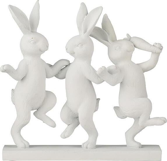 LENE BJERRE Veľkonočná dekorácia – Tri tancujúce zajačiky biele, 15 × 15 cm