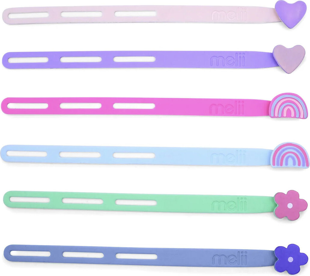 Melii Silikonové gumičky na wrapy 6 ks duha, srdce