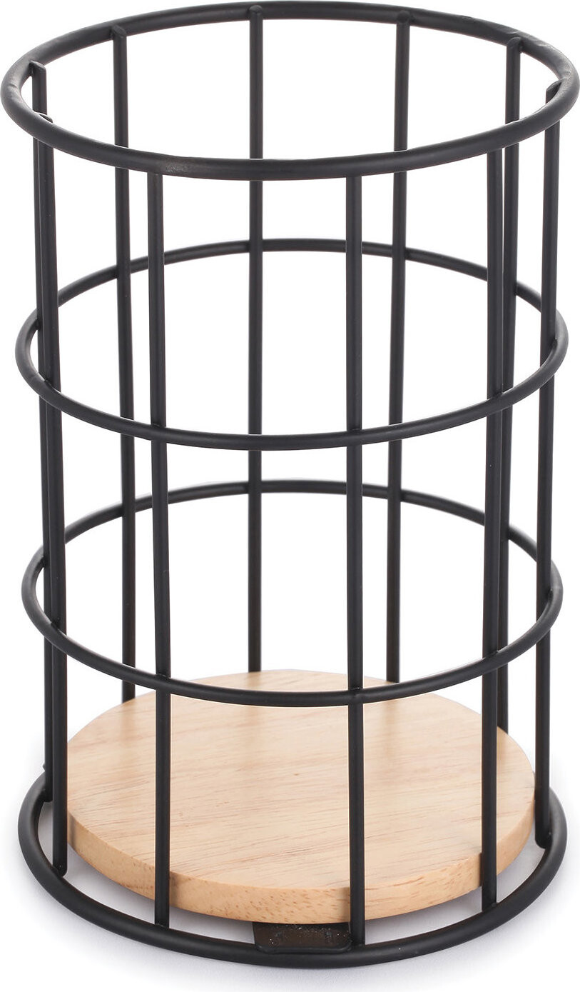 MSV Stojan na príbory Elie 2, matný čierny, oceľ, drevo