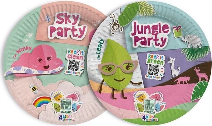 Intertan SA Tessera Talíř papírový pro děti 18 cm Leafy & Windy, 2 × 8 ks