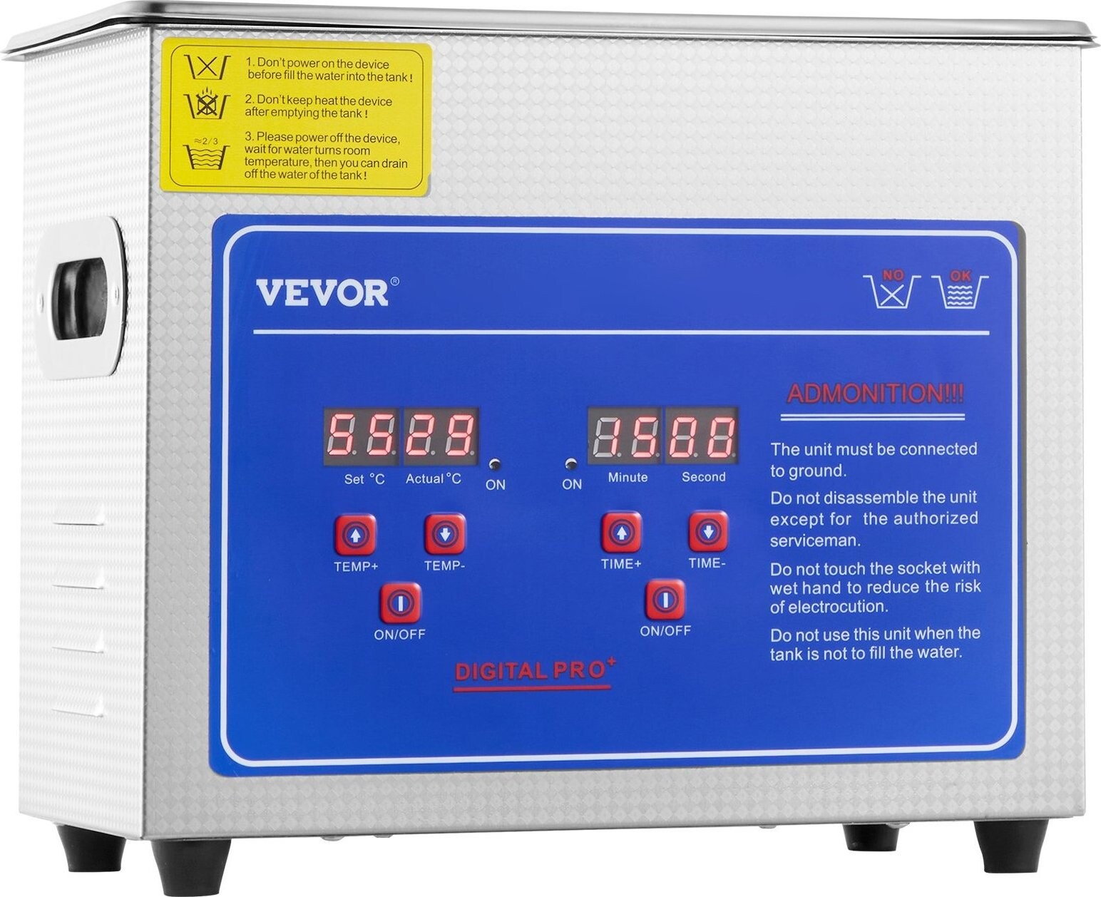 Vevor Ultrazvukový čistiaci stroj z nehrdzavejúcej ocele, digitálny ohrievač s časovačom 3 l/200 W