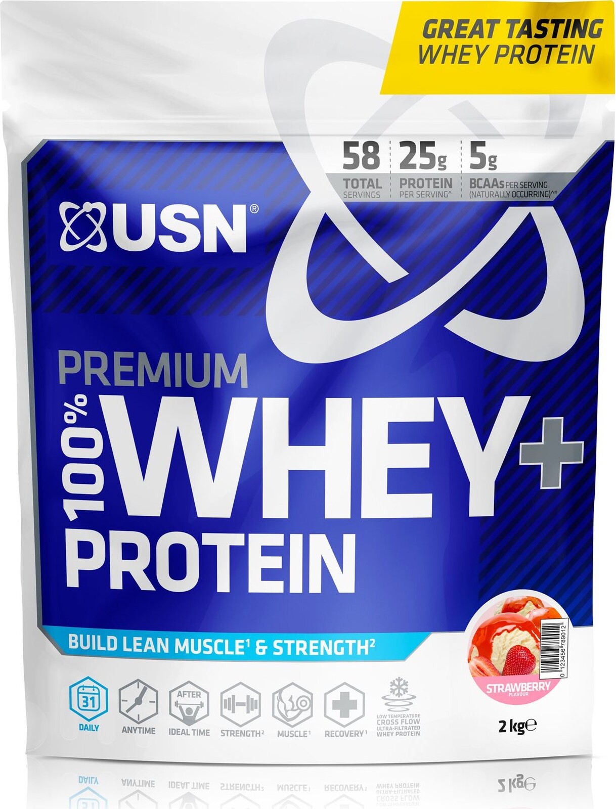 USN 100 % Premium Whey Bag, 2 000 g, jahoda