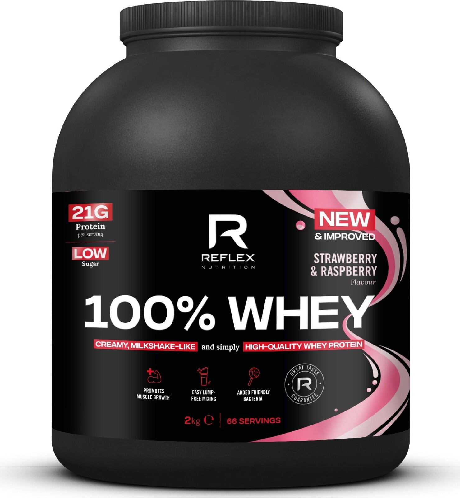 Reflex 100 % Whey Protein 2000 g, jahoda a malina