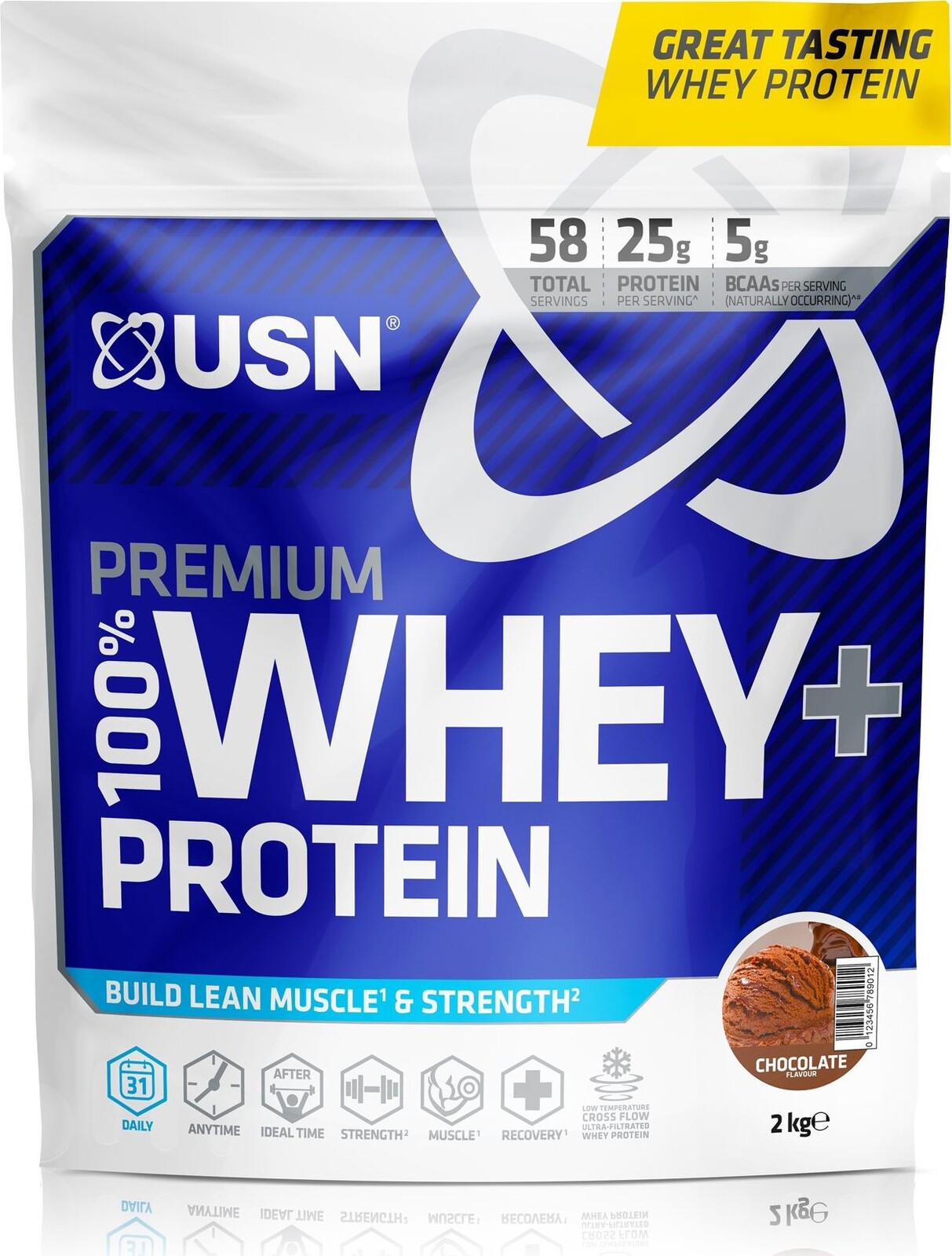 USN 100 % Premium Whey Bag, 2 000 g, čokoláda